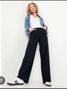NWOT Old Navy High Rise Wide Leg Stretch Pull On Pixie Pants In Black LARGE